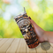 Dark brown tooled leather tumbler. Rustic cowboy-style deer mug. 20 oz insulated western drinkware. Custom hunting travel coffee cup
